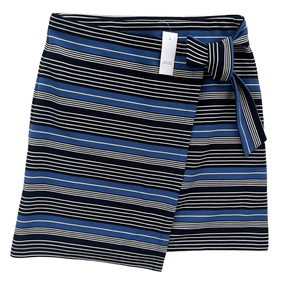 Loft Women’s Sz XS Navy Blue White Stripe Side Tie Wrap Crepe Mini Skirt #459190